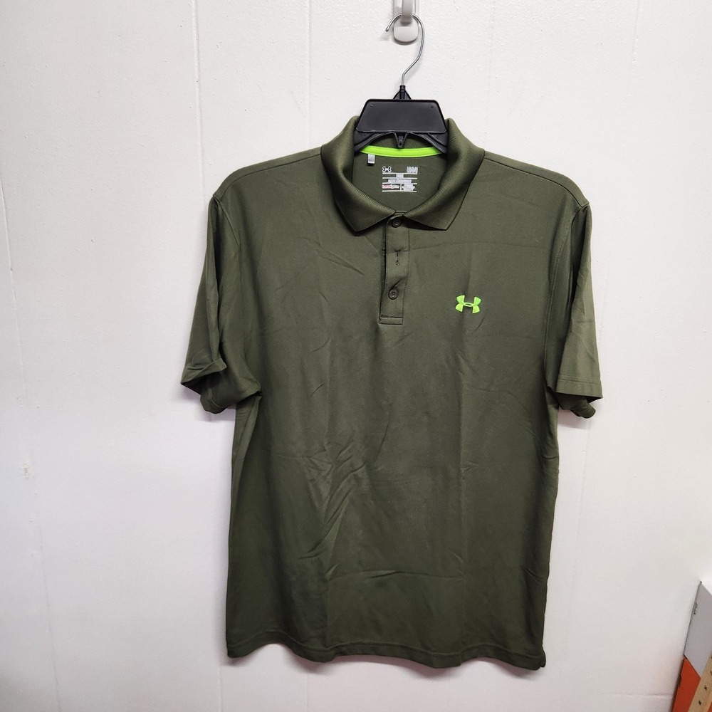 Under Armour Polo Shirt Mens Large Green HeatGear Loose‎ Golf Embroidered Logo
